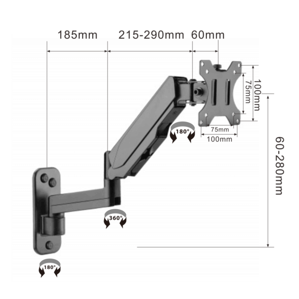 Gas Spring Monitor Mount VESA:100x100mm Fit Screen Size:15"-32" - Image 2