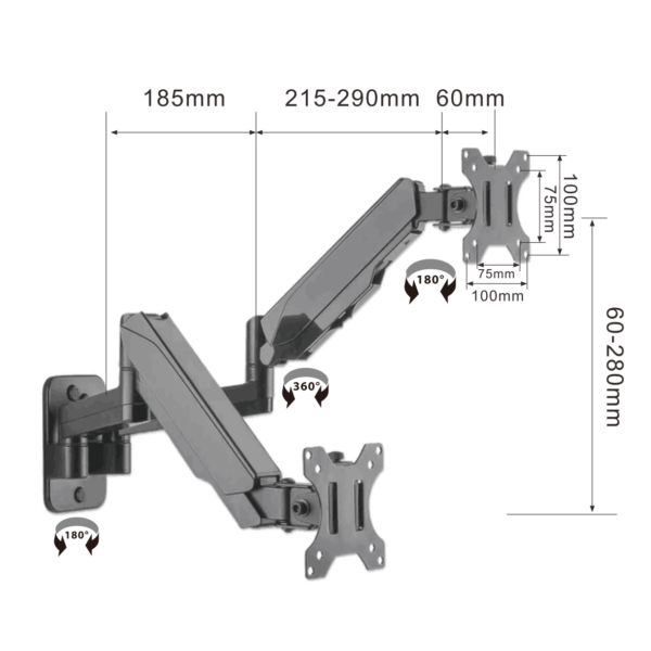 Gas Spring Monitor Mount VESA:100x100mm Fit Screen Size:15"-32" - Image 2